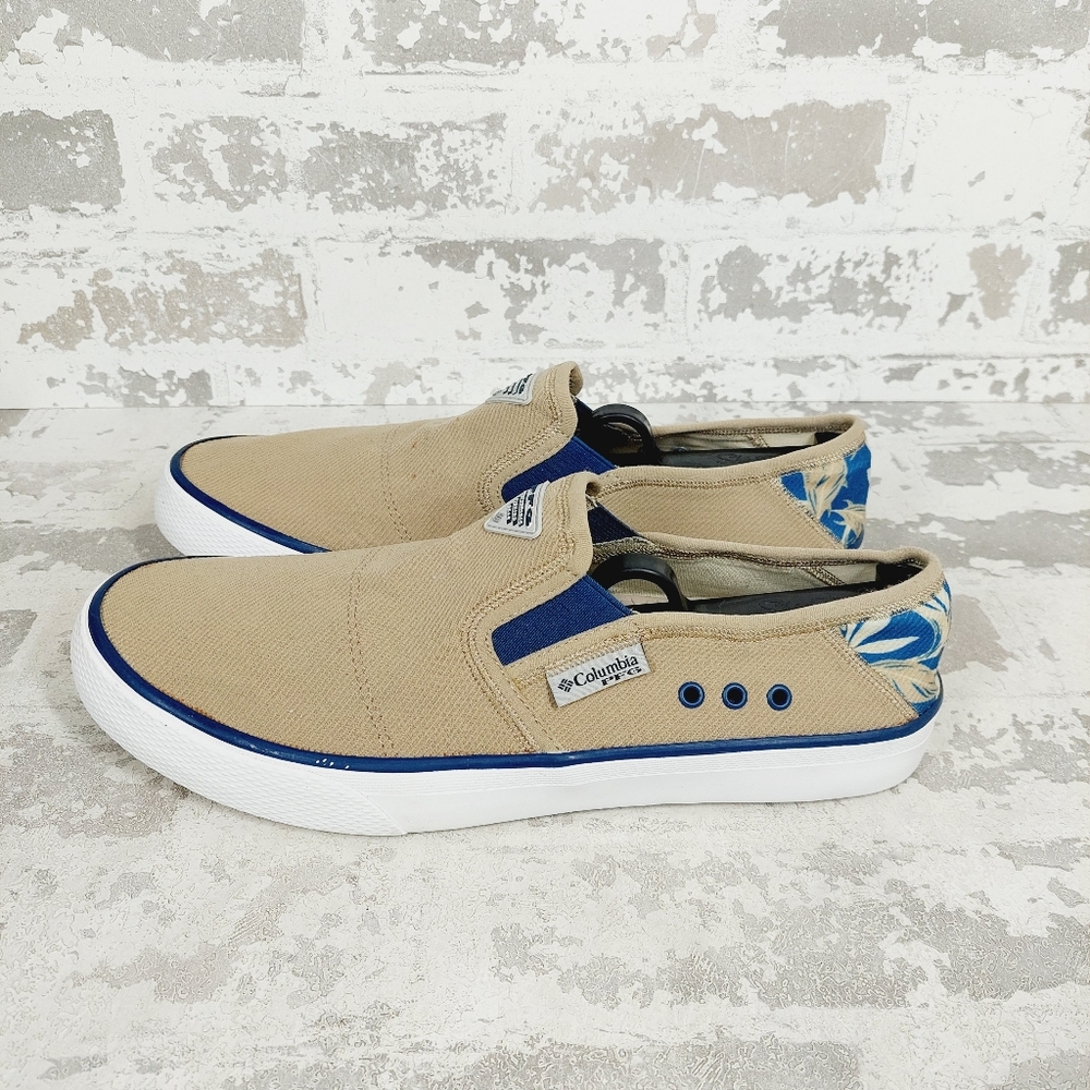 NEW Columbia Slack Tide Tan Blue Canvas Slip-On Casual Shoes C1008
